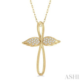 1/10 ctw Twisted Cross Angel Wings Round Cut Diamond Pendant With Chain in 10K Yellow Gold